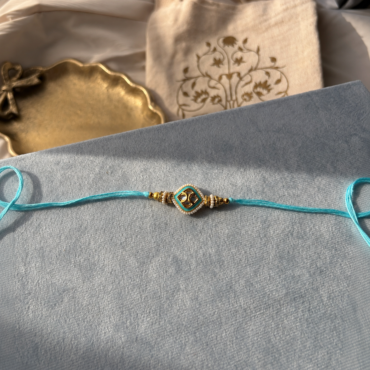 Aqua Kundan Rakhi